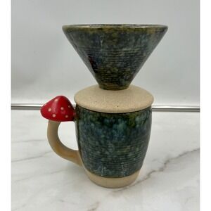 Urban Outfitters UO Home Mushroom Pour Over Coffee Mug Set Teal Green Ceramic